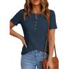 image:imagePRETTYGARDEN Waffle Knit Tops for Women Short Sleeve Henley Shirts 2026 Summer Blouses Dressy Casual Spring Fashion ClothesNavy Blue