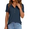 image:imagePRETTYGARDEN Waffle Knit Tops for Women Short Sleeve Henley Shirts 2026 Summer Blouses Dressy Casual Spring Fashion ClothesNavy Blue