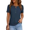 image:imagePRETTYGARDEN Waffle Knit Tops for Women Short Sleeve Henley Shirts 2026 Summer Blouses Dressy Casual Spring Fashion ClothesNavy Blue