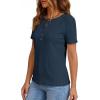 image:imagePRETTYGARDEN Waffle Knit Tops for Women Short Sleeve Henley Shirts 2026 Summer Blouses Dressy Casual Spring Fashion ClothesNavy Blue