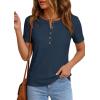 image:imagePRETTYGARDEN Waffle Knit Tops for Women Short Sleeve Henley Shirts 2026 Summer Blouses Dressy Casual Spring Fashion ClothesNavy Blue