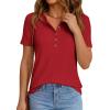image:imagePRETTYGARDEN Waffle Knit Tops for Women Short Sleeve Henley Shirts 2026 Summer Blouses Dressy Casual Spring Fashion ClothesRed