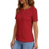 image:imagePRETTYGARDEN Waffle Knit Tops for Women Short Sleeve Henley Shirts 2026 Summer Blouses Dressy Casual Spring Fashion ClothesRed