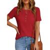 image:imagePRETTYGARDEN Waffle Knit Tops for Women Short Sleeve Henley Shirts 2026 Summer Blouses Dressy Casual Spring Fashion ClothesRed