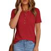 image:imagePRETTYGARDEN Waffle Knit Tops for Women Short Sleeve Henley Shirts 2026 Summer Blouses Dressy Casual Spring Fashion ClothesRed