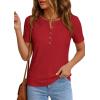 image:imagePRETTYGARDEN Waffle Knit Tops for Women Short Sleeve Henley Shirts 2026 Summer Blouses Dressy Casual Spring Fashion ClothesRed
