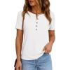 image:imagePRETTYGARDEN Waffle Knit Tops for Women Short Sleeve Henley Shirts 2026 Summer Blouses Dressy Casual Spring Fashion ClothesWhite