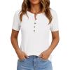image:imagePRETTYGARDEN Waffle Knit Tops for Women Short Sleeve Henley Shirts 2026 Summer Blouses Dressy Casual Spring Fashion ClothesWhite