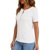 image:imagePRETTYGARDEN Waffle Knit Tops for Women Short Sleeve Henley Shirts 2026 Summer Blouses Dressy Casual Spring Fashion ClothesWhite