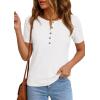 image:imagePRETTYGARDEN Waffle Knit Tops for Women Short Sleeve Henley Shirts 2026 Summer Blouses Dressy Casual Spring Fashion ClothesWhite