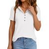 image:imagePRETTYGARDEN Waffle Knit Tops for Women Short Sleeve Henley Shirts 2026 Summer Blouses Dressy Casual Spring Fashion ClothesWhite