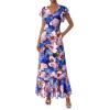 image:imagePRETTYGARDEN Wedding Guest Dresses for Women 2026 Spring Summer Short Sleeve Ruffle V Neck Floral Flowy Beach Maxi Long DressBlack Pink Flower