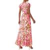 image:imagePRETTYGARDEN Wedding Guest Dresses for Women 2026 Spring Summer Short Sleeve Ruffle V Neck Floral Flowy Beach Maxi Long DressFloral Apricot Pink