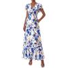 image:imagePRETTYGARDEN Wedding Guest Dresses for Women 2026 Spring Summer Short Sleeve Ruffle V Neck Floral Flowy Beach Maxi Long DressFloral Beige Blue
