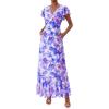 image:imagePRETTYGARDEN Wedding Guest Dresses for Women 2026 Spring Summer Short Sleeve Ruffle V Neck Floral Flowy Beach Maxi Long DressFloral Purple