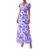 image:imagePRETTYGARDEN Wedding Guest Dresses for Women 2026 Spring Summer Short Sleeve Ruffle V Neck Floral Flowy Beach Maxi Long DressFloral Purple