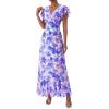 image:imagePRETTYGARDEN Wedding Guest Dresses for Women 2026 Spring Summer Short Sleeve Ruffle V Neck Floral Flowy Beach Maxi Long DressFloral Purple