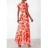 image:imagePRETTYGARDEN Wedding Guest Dresses for Women 2026 Spring Summer Short Sleeve Ruffle V Neck Floral Flowy Beach Maxi Long DressPrint Orange