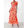 image:imagePRETTYGARDEN Wedding Guest Dresses for Women 2026 Spring Summer Short Sleeve Ruffle V Neck Floral Flowy Beach Maxi Long DressPrint Orange