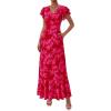 image:imagePRETTYGARDEN Wedding Guest Dresses for Women 2026 Spring Summer Short Sleeve Ruffle V Neck Floral Flowy Beach Maxi Long DressRed Floral