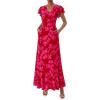 image:imagePRETTYGARDEN Wedding Guest Dresses for Women 2026 Spring Summer Short Sleeve Ruffle V Neck Floral Flowy Beach Maxi Long DressRed Floral