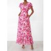 image:imagePRETTYGARDEN Wedding Guest Dresses for Women 2026 Spring Summer Short Sleeve Ruffle V Neck Floral Flowy Beach Maxi Long DressRose Red Floral