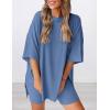 image:imagePRETTYGARDEN Women 2 Piece Lounge Set 2026 Summer Casual Oversized Shirts Biker Shorts Matching Airport Travel Outfit ClothesBlue