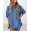 image:imagePRETTYGARDEN Women 2 Piece Lounge Set 2026 Summer Casual Oversized Shirts Biker Shorts Matching Airport Travel Outfit ClothesBlue