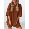 image:imagePRETTYGARDEN Women 2 Piece Lounge Set 2026 Summer Casual Oversized Shirts Biker Shorts Matching Airport Travel Outfit ClothesBrown