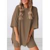 image:imagePRETTYGARDEN Women 2 Piece Lounge Set 2026 Summer Casual Oversized Shirts Biker Shorts Matching Airport Travel Outfit ClothesDark Khaki