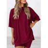image:imagePRETTYGARDEN Women 2 Piece Lounge Set 2026 Summer Casual Oversized Shirts Biker Shorts Matching Airport Travel Outfit ClothesDeep Red