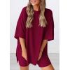 image:imagePRETTYGARDEN Women 2 Piece Lounge Set 2026 Summer Casual Oversized Shirts Biker Shorts Matching Airport Travel Outfit ClothesDeep Red