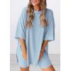 image:imagePRETTYGARDEN Women 2 Piece Lounge Set 2026 Summer Casual Oversized Shirts Biker Shorts Matching Airport Travel Outfit ClothesLight Blue