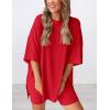 image:imagePRETTYGARDEN Women 2 Piece Lounge Set 2026 Summer Casual Oversized Shirts Biker Shorts Matching Airport Travel Outfit ClothesRed