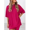 image:imagePRETTYGARDEN Women 2 Piece Lounge Set 2026 Summer Casual Oversized Shirts Biker Shorts Matching Airport Travel Outfit ClothesRose Red