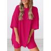 image:imagePRETTYGARDEN Women 2 Piece Lounge Set 2026 Summer Casual Oversized Shirts Biker Shorts Matching Airport Travel Outfit ClothesRose Red