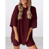 image:imagePRETTYGARDEN Women 2 Piece Lounge Set 2026 Summer Casual Oversized Shirts Biker Shorts Matching Airport Travel Outfit ClothesWine Red