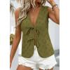 image:imagePRETTYGARDEN Women 2026 Summer Tie Front Eyelet Tank Tops Trendy Floral Vest Sleeveless V Neck Dressy Blouse Vacation OutfitsArmy Green