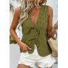 image:imagePRETTYGARDEN Women 2026 Summer Tie Front Eyelet Tank Tops Trendy Floral Vest Sleeveless V Neck Dressy Blouse Vacation OutfitsArmy Green