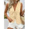 image:imagePRETTYGARDEN Women 2026 Summer Tie Front Eyelet Tank Tops Trendy Floral Vest Sleeveless V Neck Dressy Blouse Vacation OutfitsBeige Yellow