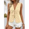 image:imagePRETTYGARDEN Women 2026 Summer Tie Front Eyelet Tank Tops Trendy Floral Vest Sleeveless V Neck Dressy Blouse Vacation OutfitsBeige Yellow