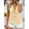 image:imagePRETTYGARDEN Women 2026 Summer Tie Front Eyelet Tank Tops Trendy Floral Vest Sleeveless V Neck Dressy Blouse Vacation OutfitsBeige Yellow