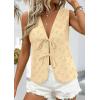 image:imagePRETTYGARDEN Women 2026 Summer Tie Front Eyelet Tank Tops Trendy Floral Vest Sleeveless V Neck Dressy Blouse Vacation OutfitsBeige Yellow