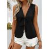image:imagePRETTYGARDEN Women 2026 Summer Tie Front Eyelet Tank Tops Trendy Floral Vest Sleeveless V Neck Dressy Blouse Vacation OutfitsBlack