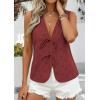 image:imagePRETTYGARDEN Women 2026 Summer Tie Front Eyelet Tank Tops Trendy Floral Vest Sleeveless V Neck Dressy Blouse Vacation OutfitsBrown Red