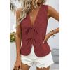 image:imagePRETTYGARDEN Women 2026 Summer Tie Front Eyelet Tank Tops Trendy Floral Vest Sleeveless V Neck Dressy Blouse Vacation OutfitsBrown Red