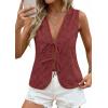 image:imagePRETTYGARDEN Women 2026 Summer Tie Front Eyelet Tank Tops Trendy Floral Vest Sleeveless V Neck Dressy Blouse Vacation OutfitsBrown Red