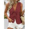 image:imagePRETTYGARDEN Women 2026 Summer Tie Front Eyelet Tank Tops Trendy Floral Vest Sleeveless V Neck Dressy Blouse Vacation OutfitsBrown Red