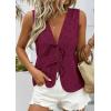 image:imagePRETTYGARDEN Women 2026 Summer Tie Front Eyelet Tank Tops Trendy Floral Vest Sleeveless V Neck Dressy Blouse Vacation OutfitsBurgundy