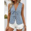 image:imagePRETTYGARDEN Women 2026 Summer Tie Front Eyelet Tank Tops Trendy Floral Vest Sleeveless V Neck Dressy Blouse Vacation OutfitsDusty Blue